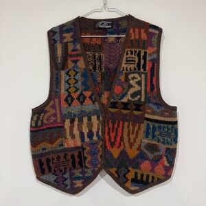 Vintage Artesanias 100% Alpaca Sweater Vest Size L Aztec Southwestern